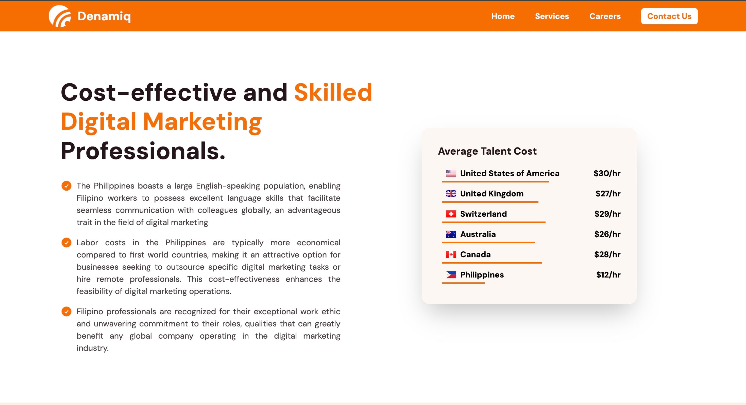 Denamiq user interface - Denamiq is a digital marketing outsourcing partner that connects global businesses with highly skilled, English-fluent Filipino marketing professionals.