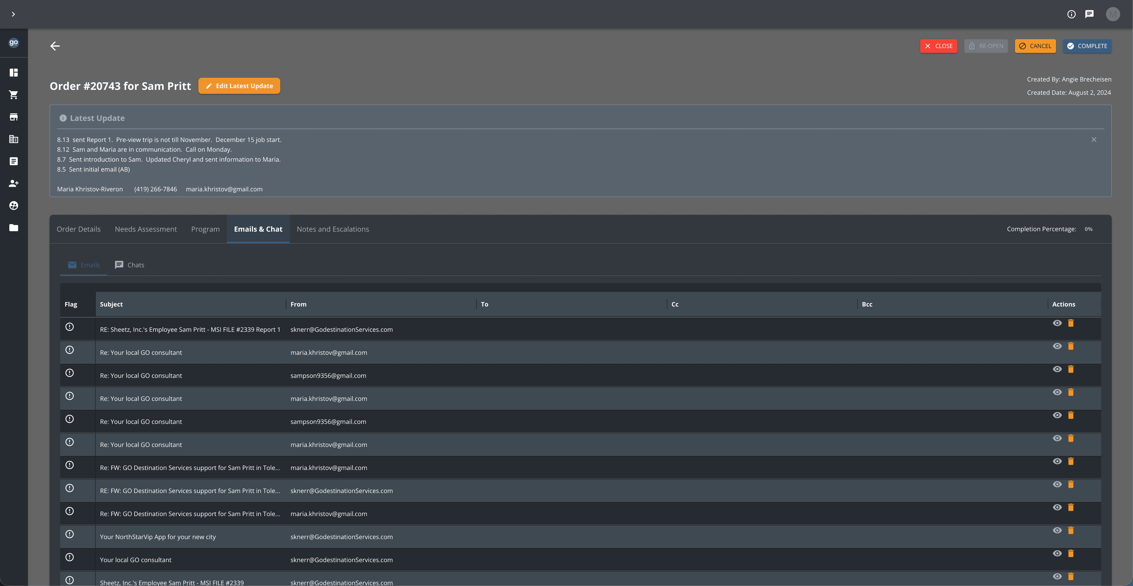 NorthStar CRM screenshot - NorthStar CRM is a CRM system used by one of the leading and trusted destination services in the USA to manage their clients and orders.