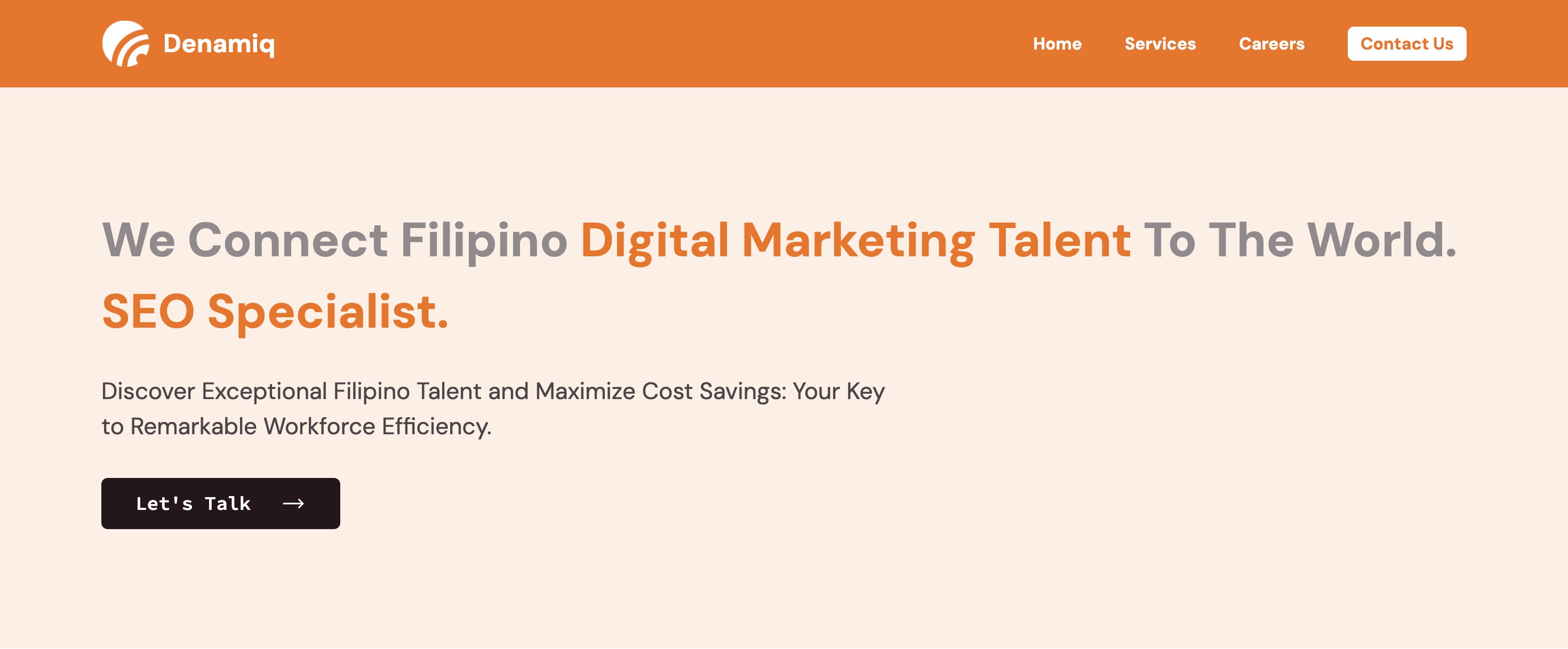 Denamiq main interface - Denamiq is a digital marketing outsourcing partner that connects global businesses with highly skilled, English-fluent Filipino marketing professionals.